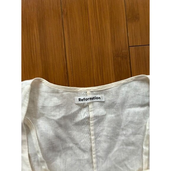 Reformation White Cutout Linen Button Front Mini Dress - 4 Small - Picture 3 of 4